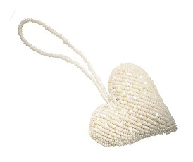kleines Perlen-Herzkissen, weiß, 7,5 cm, mit Schlaufe